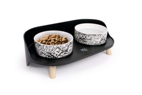 M-PETS_10554199_ALTITUDE URBAN STYLE Double Raised Pet Bowl_BlackWhite_Product_Food Water_HOR_CMYK