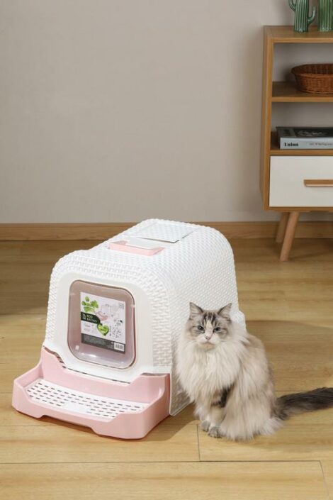 M_PETS_20118499_ECO_Rattan_Cat_Toilet_white_&_pink_Lifestyle_With_cat_With_packaging_VER_CMYK_1