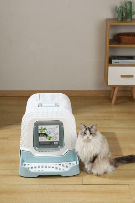 M_PETS_20118599_ECO_Rattan_Cat_Toilet_white_and_blue_Lifestyle_With_cat_With_packaging_VER_CMYK_1