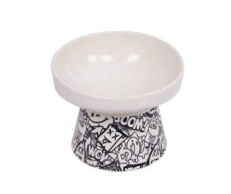 M_PETS_20501799_URBAN_STYLE_TILT’D_Raised_Ceramic_Bowl_350ml_Black_&_White_Product_HOR_CMYK_1