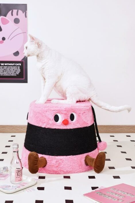 10.LUUKS UP_724150H_Cat tree_TunTun Tower_Black Pink_indoor with cat_VER_CMYK